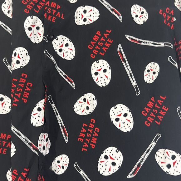 Friday The 13th Camp Crystal Lake Jason Voorhees Mens Medium Button Up Shirt - Picture 2 of 4